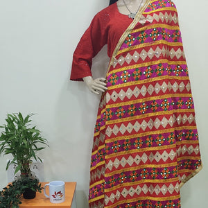 Phulkari Machine-Embroidered Chinnon Dupatta