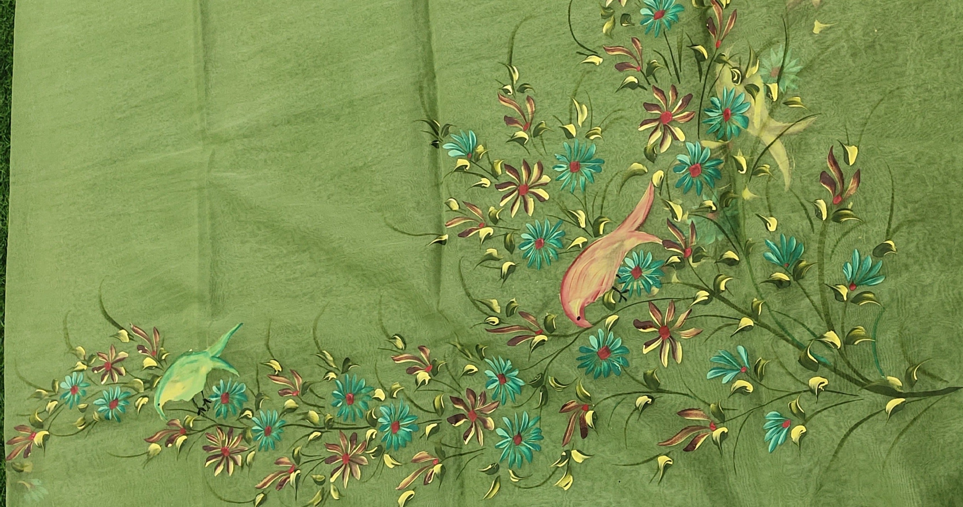 Organza Hand-painted Dupatta - Light Green