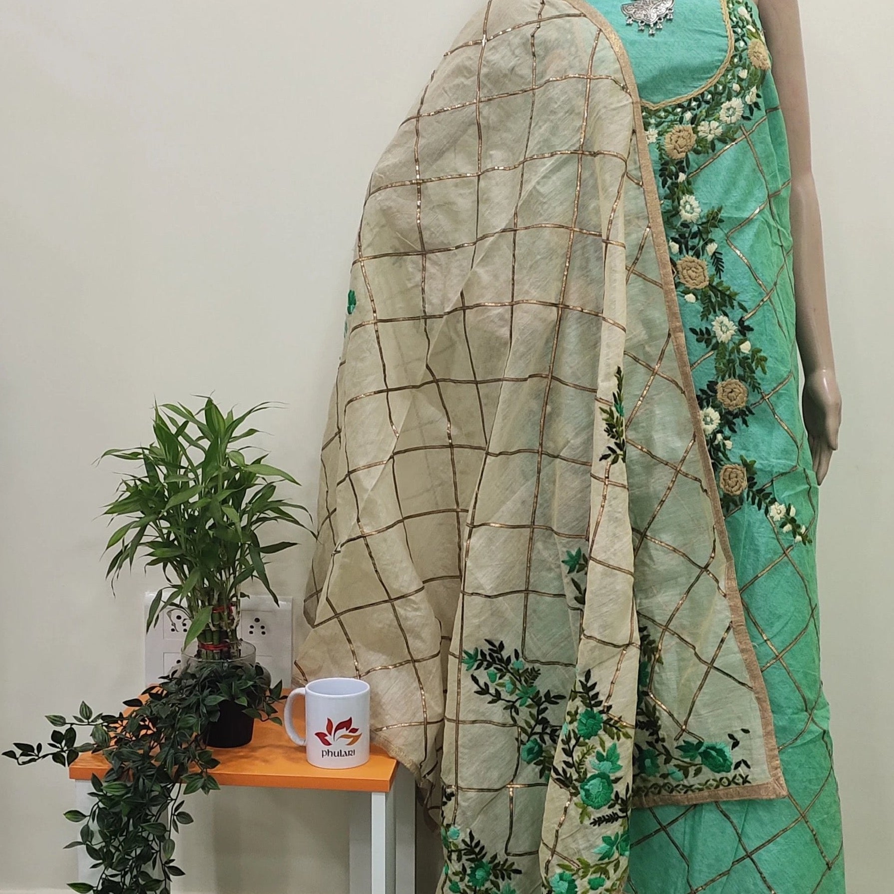Chanderi Hand Embroidered With Gotapatti Salwar Suit Unstitched Fabric