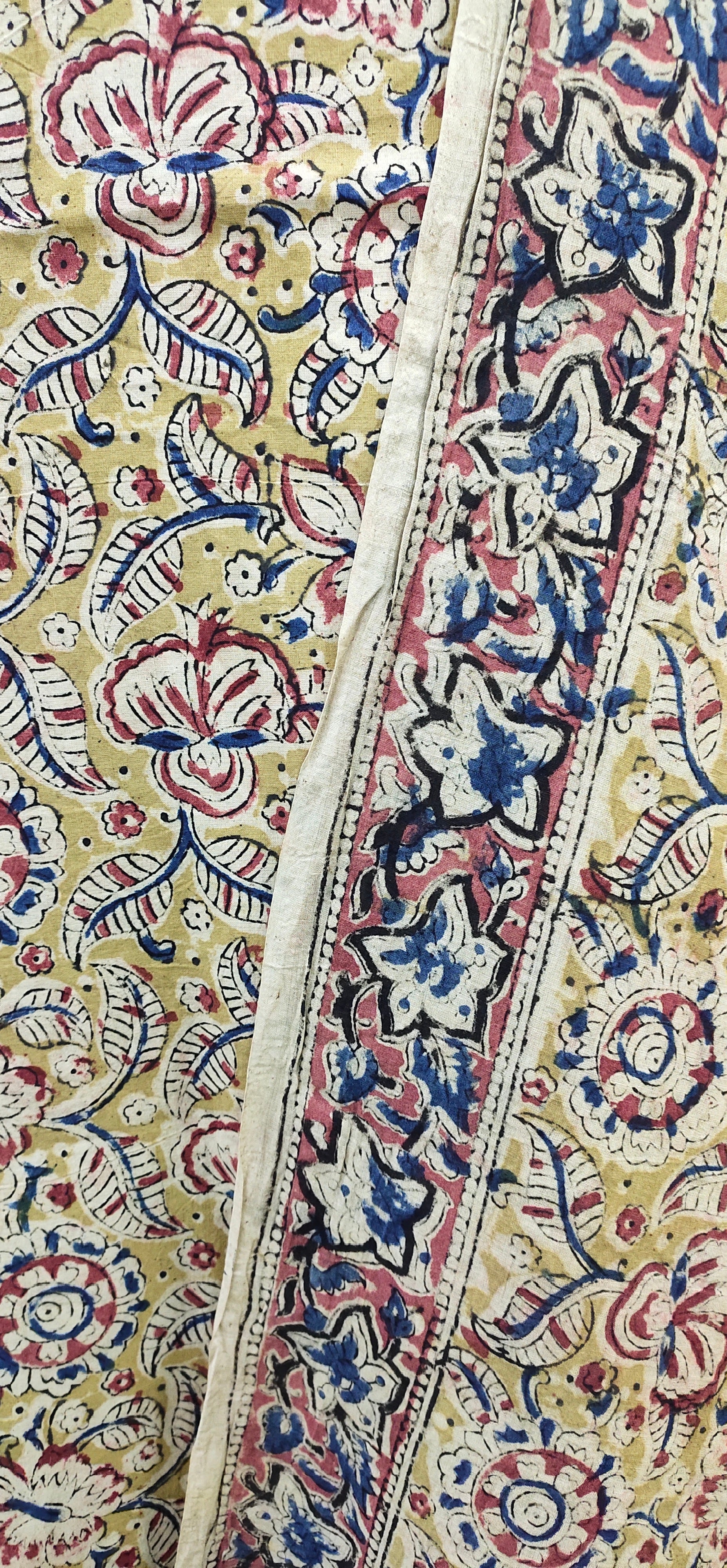 Cotton hand block Kalamkari kurta fabric and dupatta - Design 2