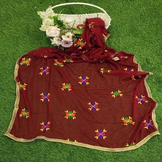 Traditional Simple Floral Butti Phulkari Dupatta