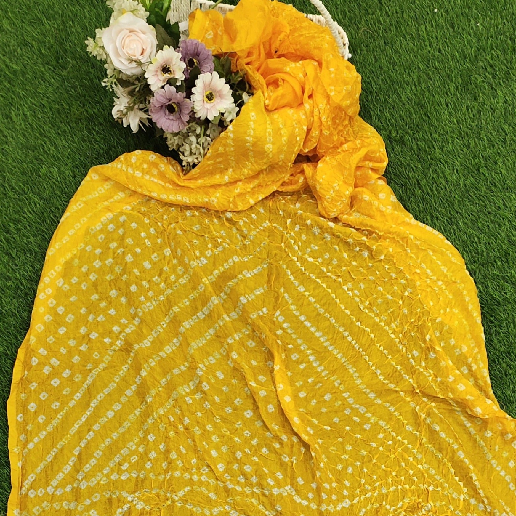 Art Silk Bandhani Dupatta - Yellow