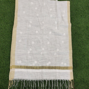 Chanderi Chikankari Dupatta With Zari Border- White