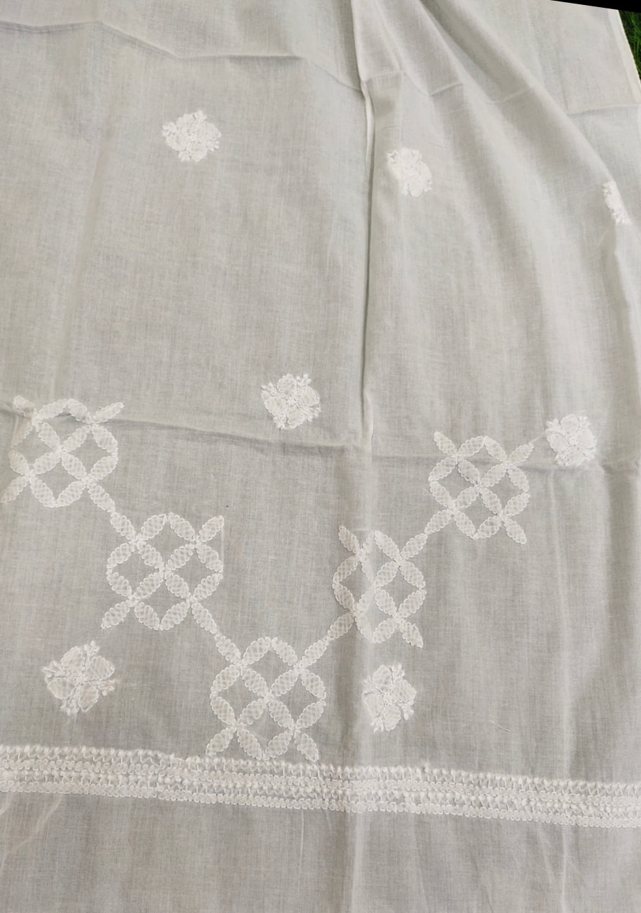 Mul Cotton Dyeable Chikankari Dupatta - White