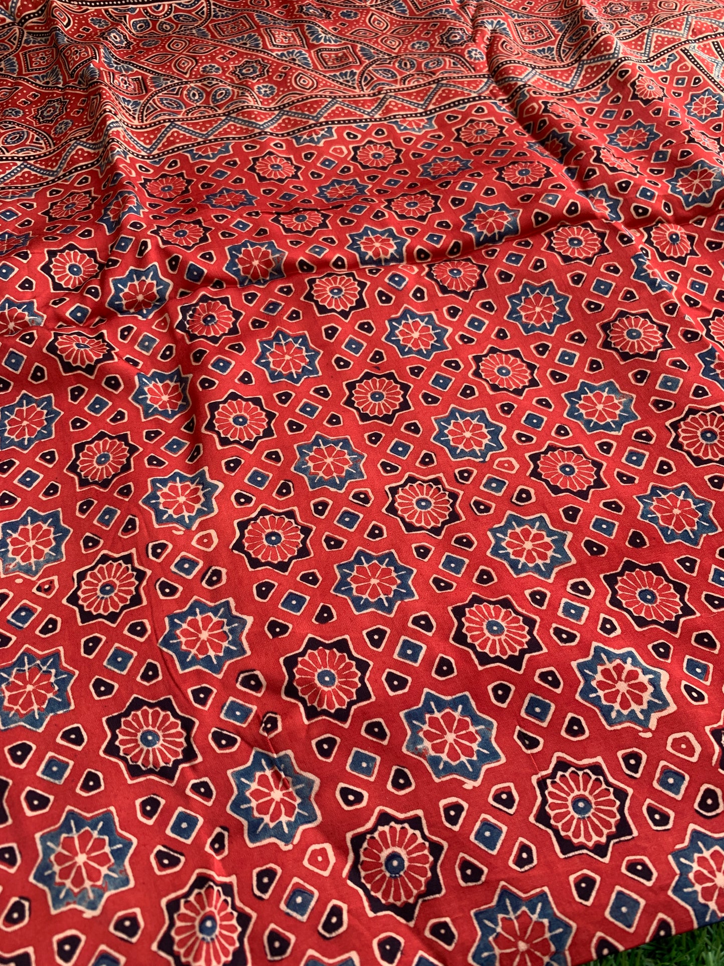Modal Silk Ajrakh Saree - Brick Red