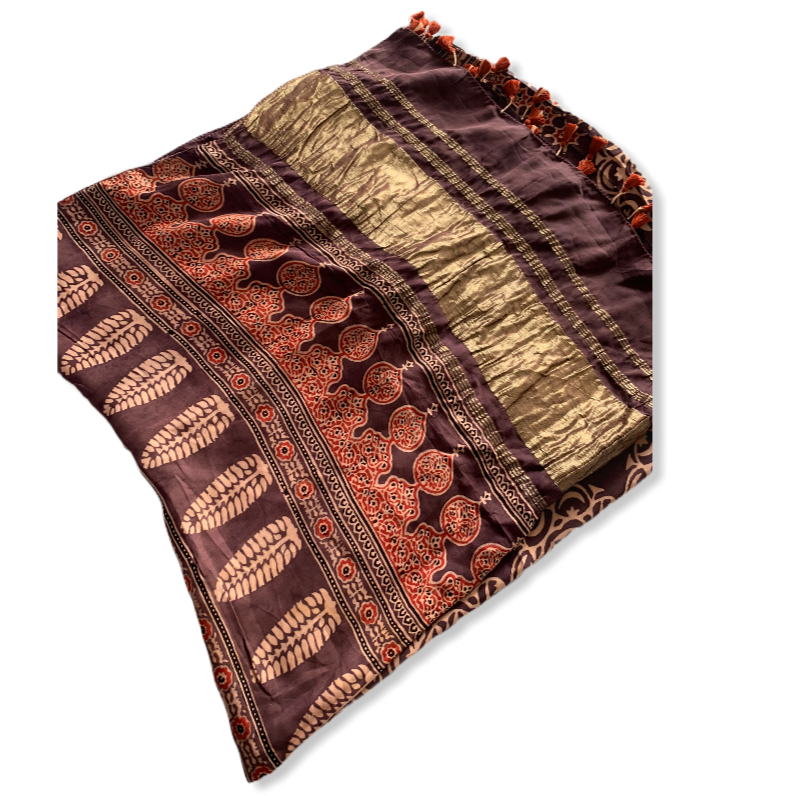 Cotton Ajrakh skirt with tukdi work - Multicolor Media 1 of 6