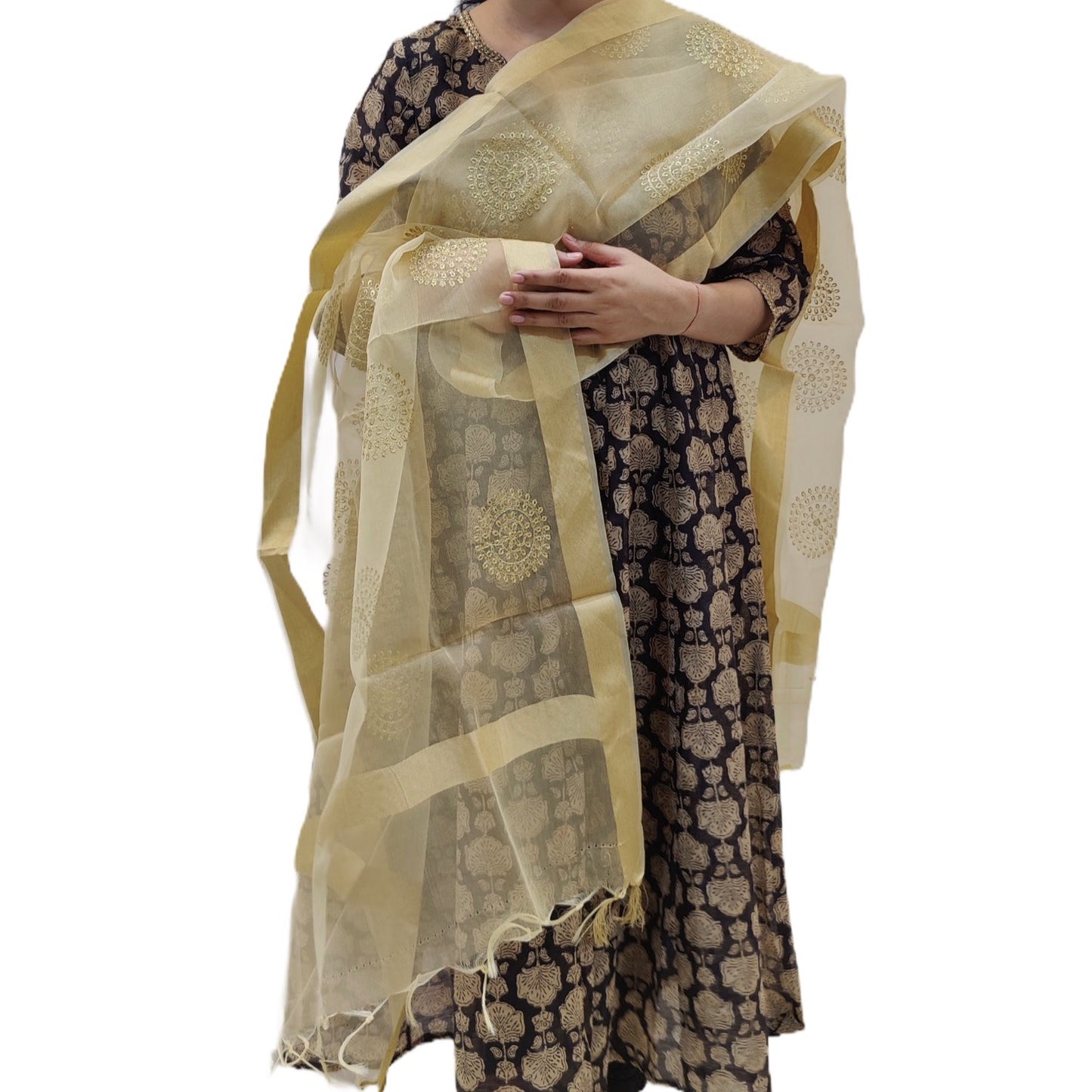 Organza Embroidered Dupatta- Gold