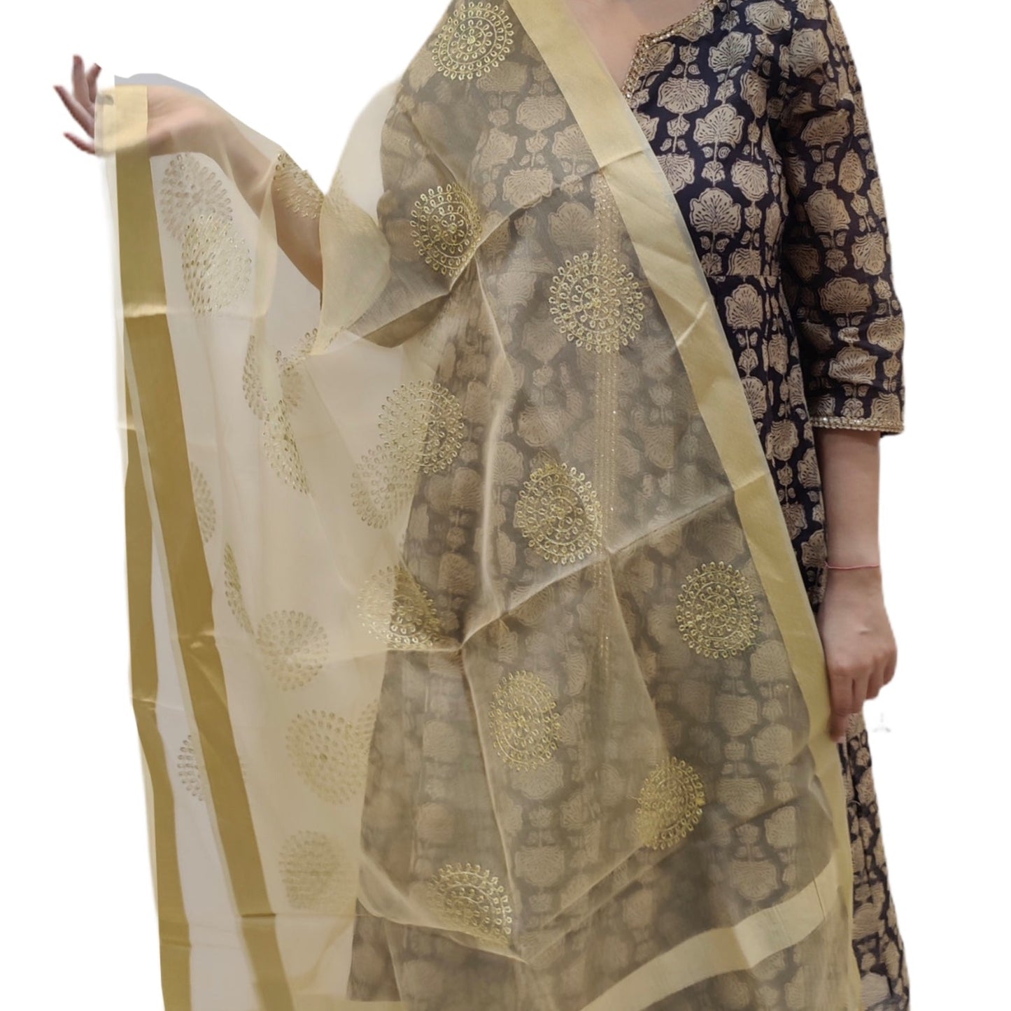 Organza Embroidered Dupatta- Gold