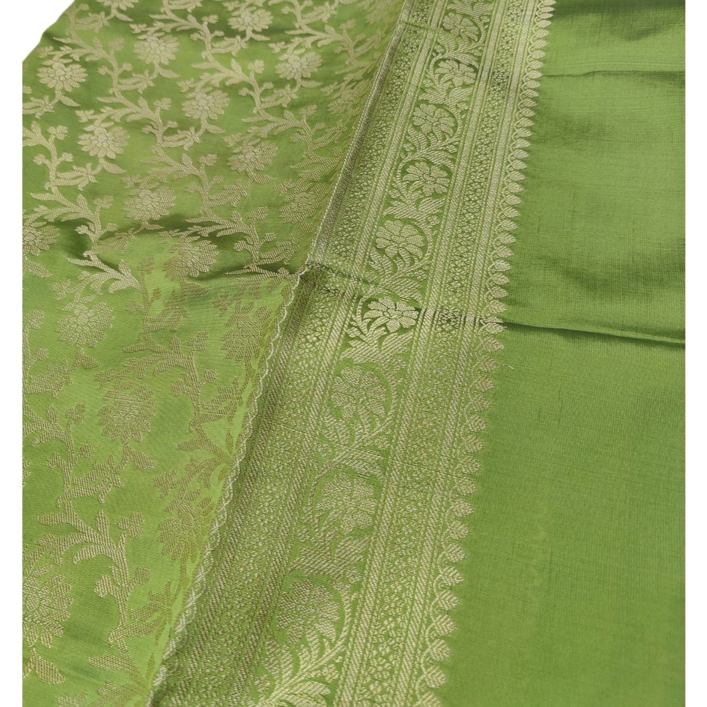 Banarasi Cotton Silk With Floral Pattern Jaal Dupatta- Light Green