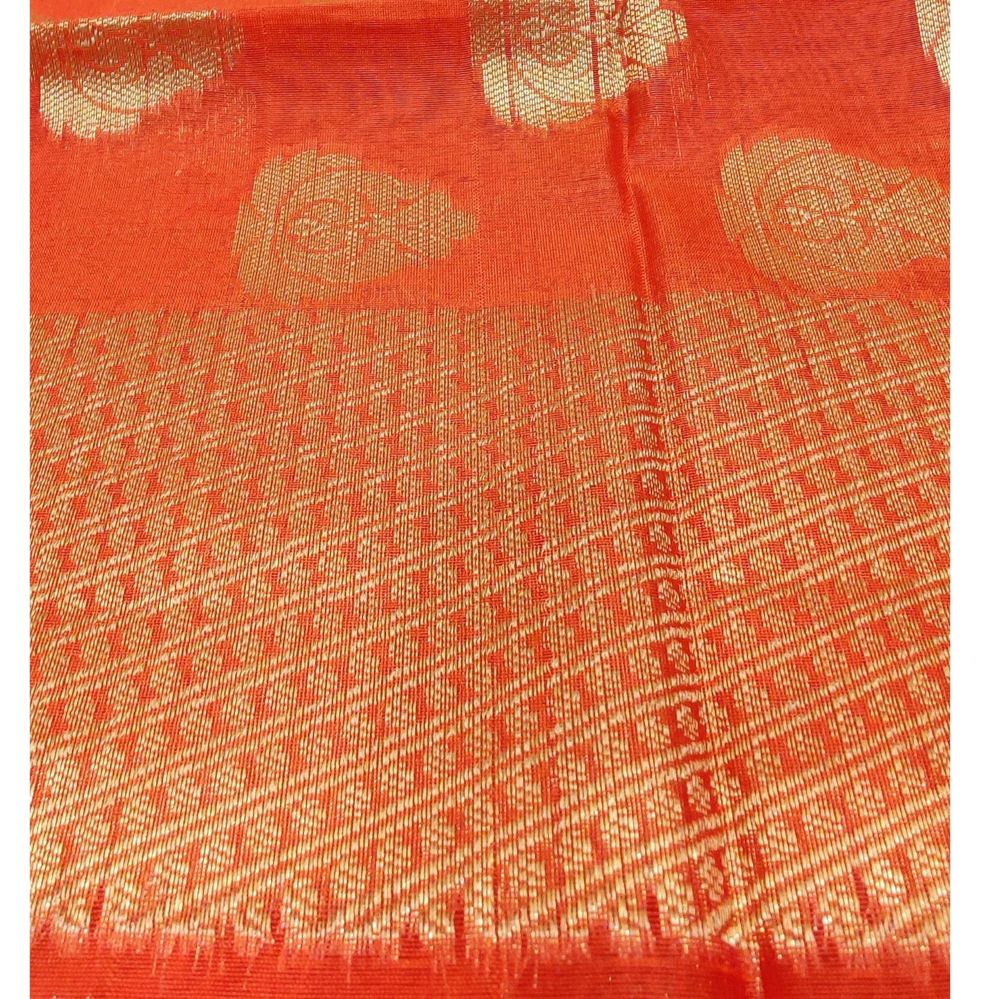 Banarasi Cotton Silk With Butti Pattern Jaal Dupatta- Orange