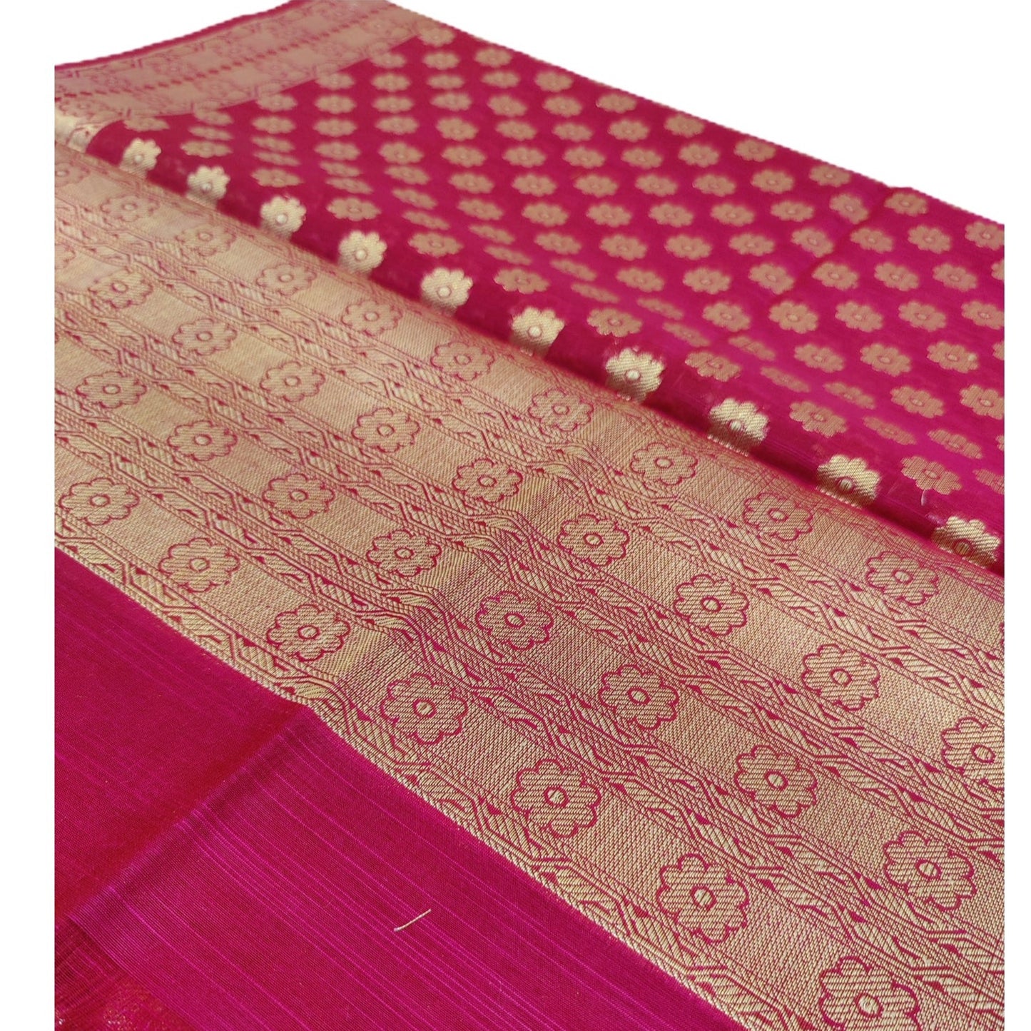 Banarasi Cotton Silk With Flower Butti Dupatta- Pink