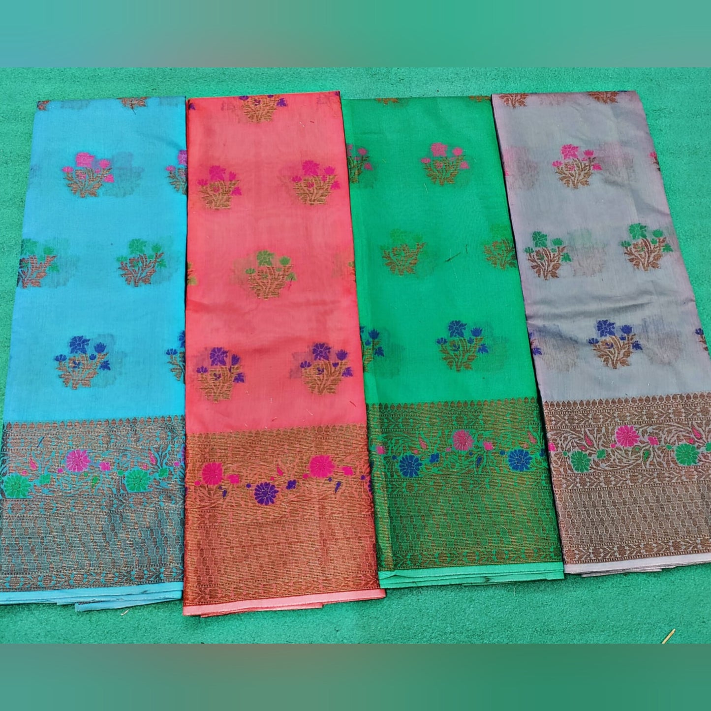 Banarasi Weaving Cotton Chanderi soft Unstitched Suit Material - Blue ( Various Colours available)