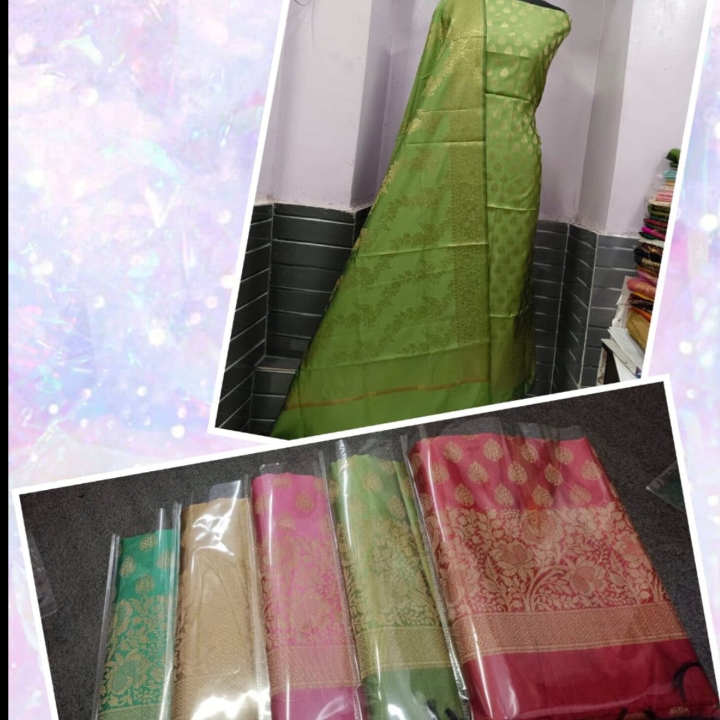 Banarasi Katan Silk Mix Unstitched Suit Material - Olive Green, Red (Various Colours available)