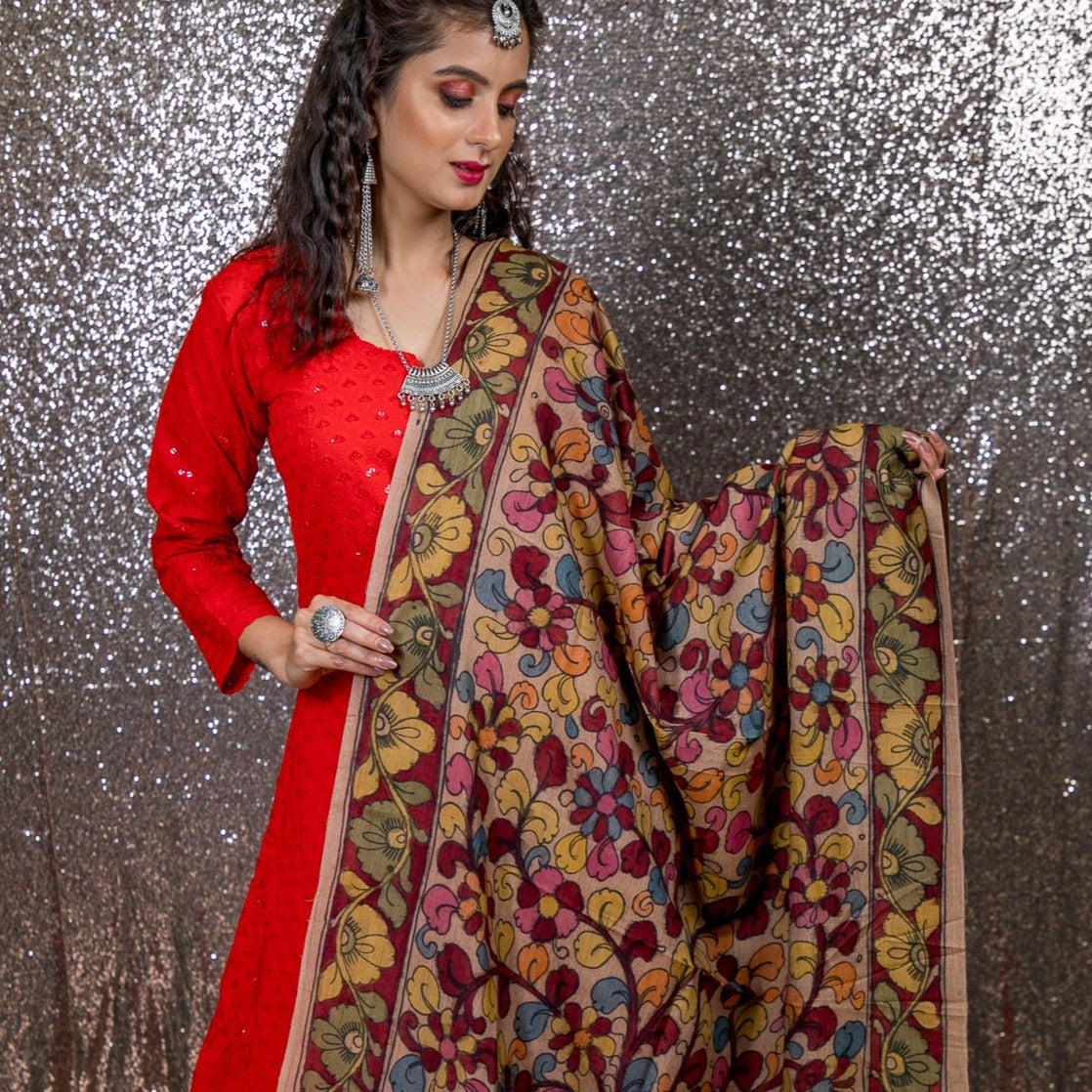 Tussar silk dupatta peacock