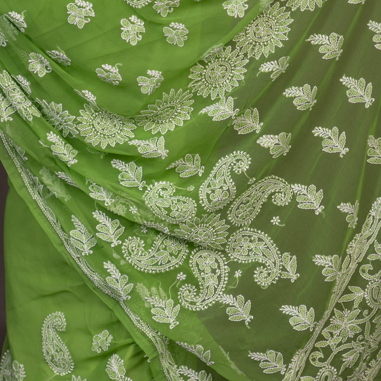 Georgette Light Chikankari Saree - Light Green