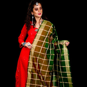 Kheeja Cotton With Zari Checks Dupatta - Various Colors 1