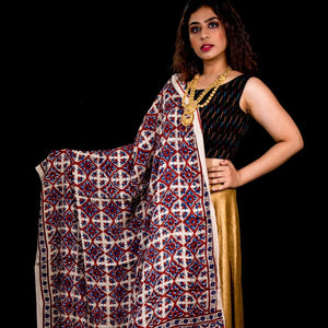 Modal Silk Ajrakh Dupatta - Off White