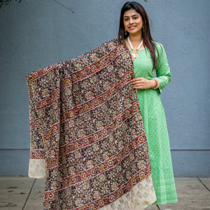 Chennur (Chenoori Silk) hand block Kalamkari dupatta - Brown