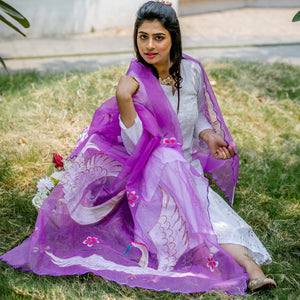 Organza Hand-painted Dupatta - Purple