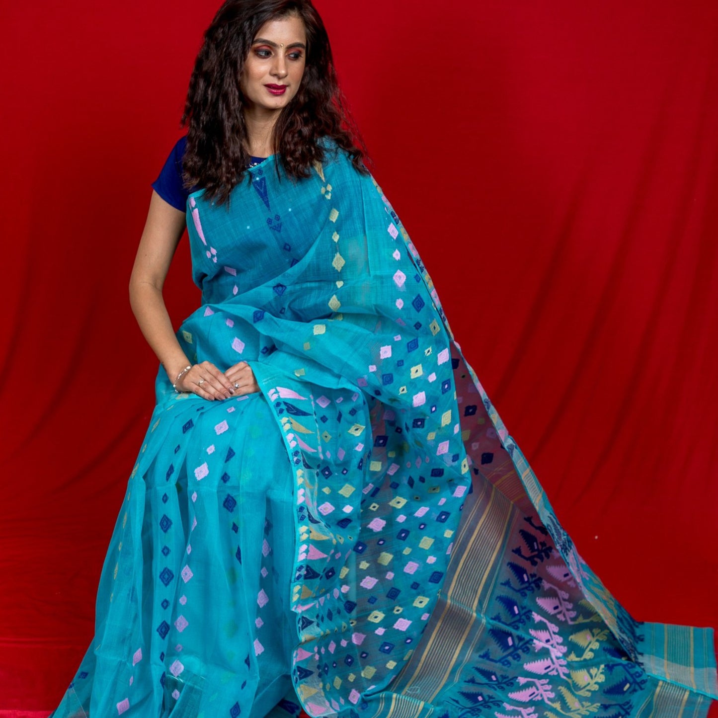 jamdani tant cotton handloom saree