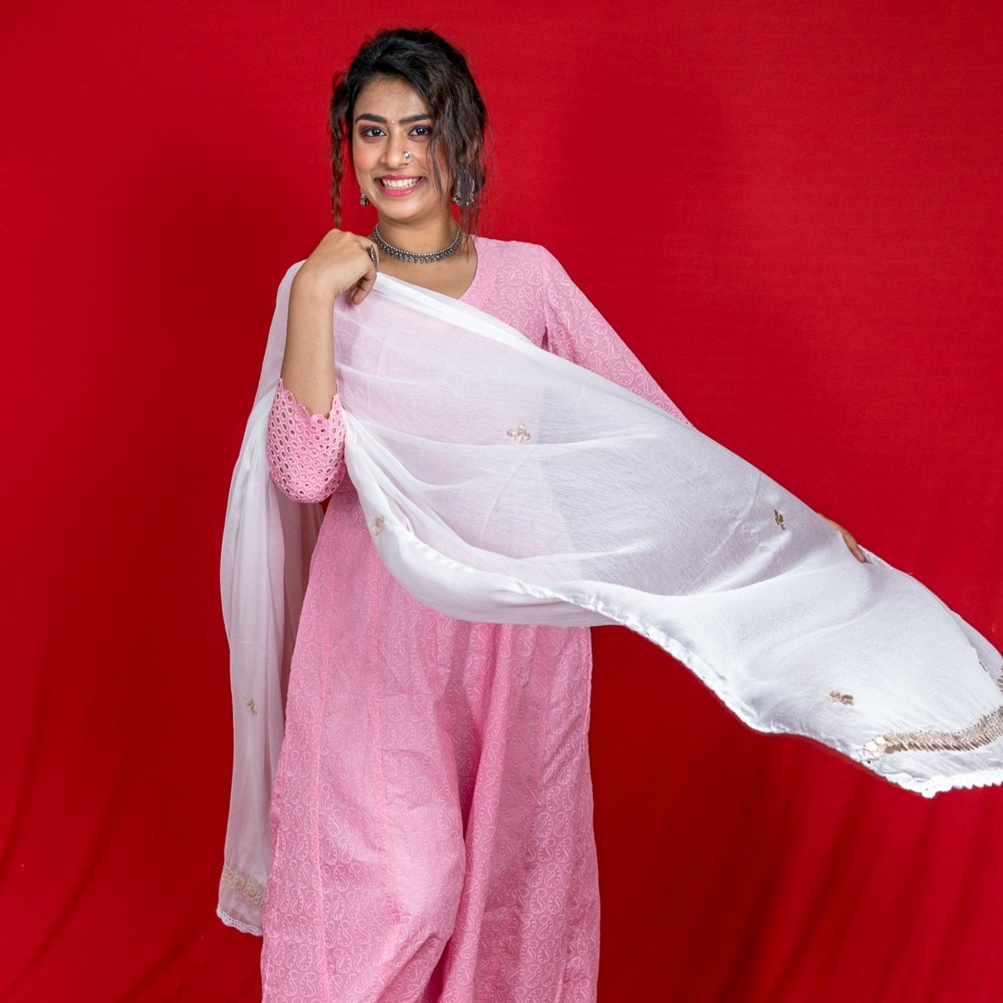 Chiffon Dyeable Dupatta With Gotapatti Border - White