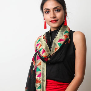 Lightweight Phulkari Chiffon Dupatta - (PE110) - Black - Phulari 