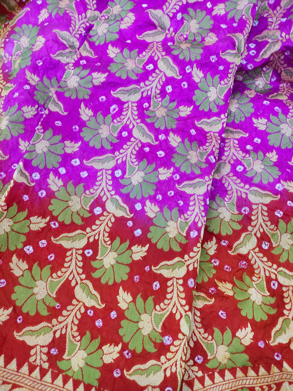 Dupion Silk Banarasi Weave with Bandhani Saree - Red and Purple