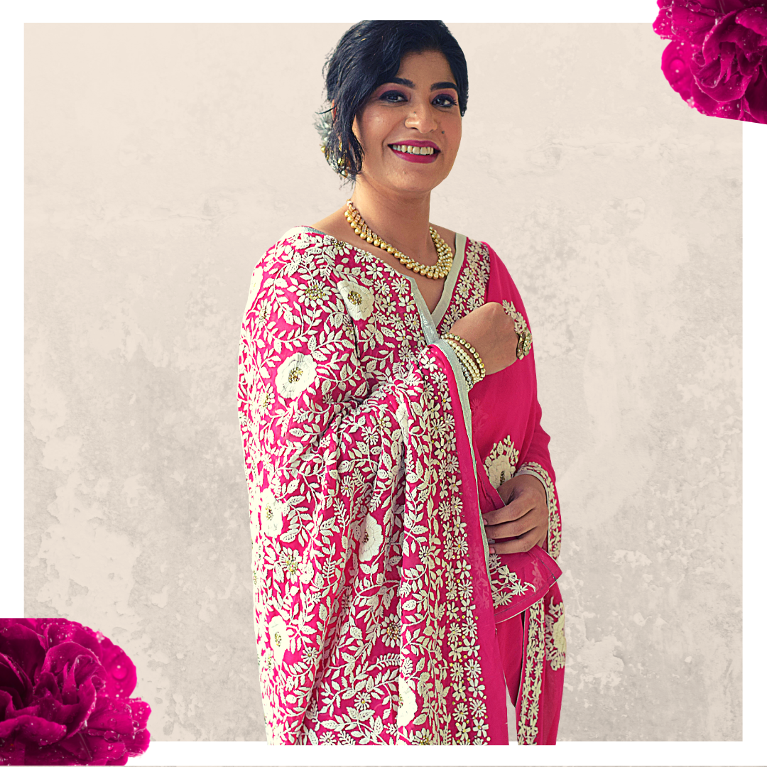 Pink Chinon Phulkari Saree – For Sarees