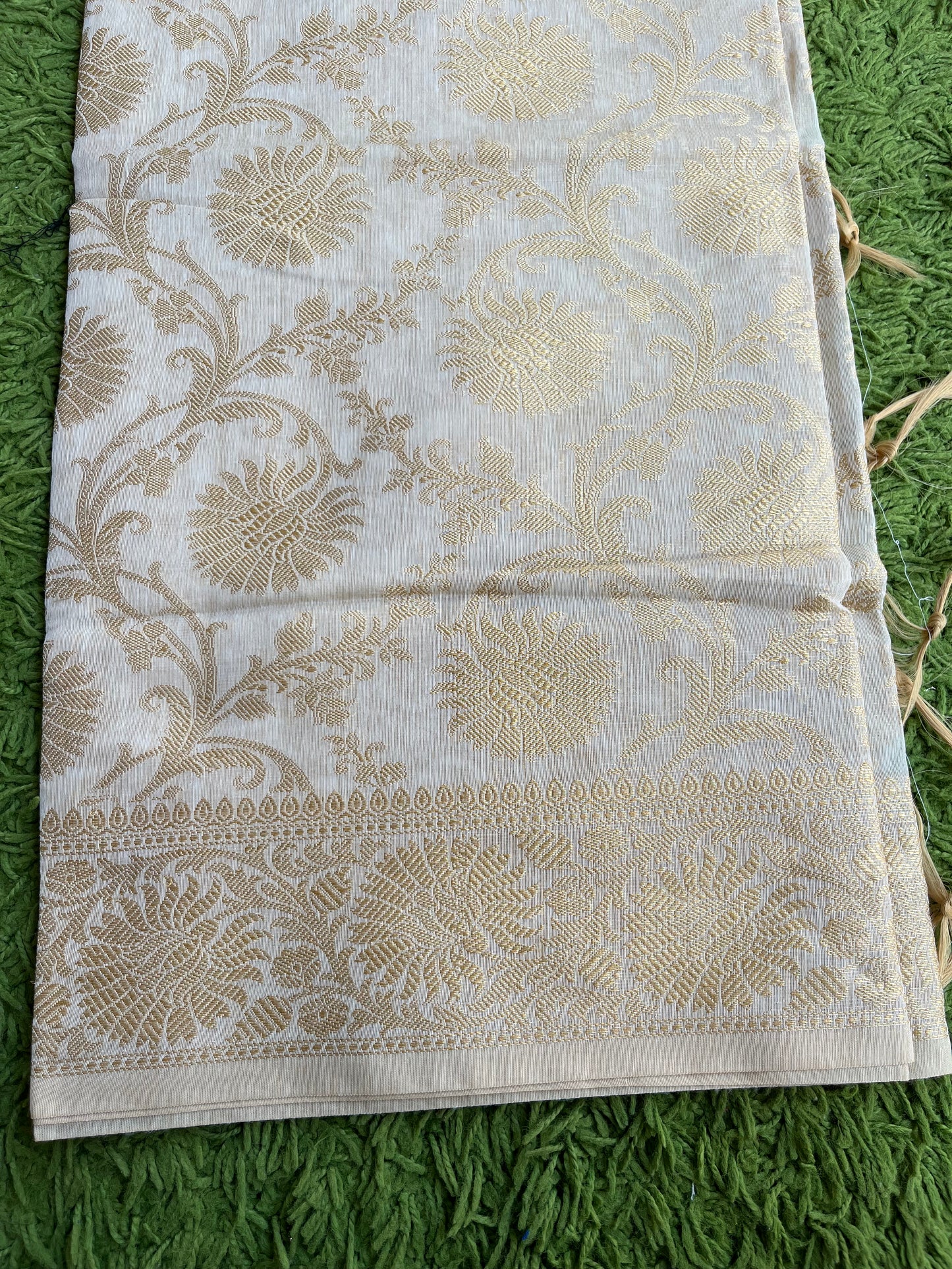 Banarasi Cotton Silk Dupatta with Floral Jaal - White and Gold
