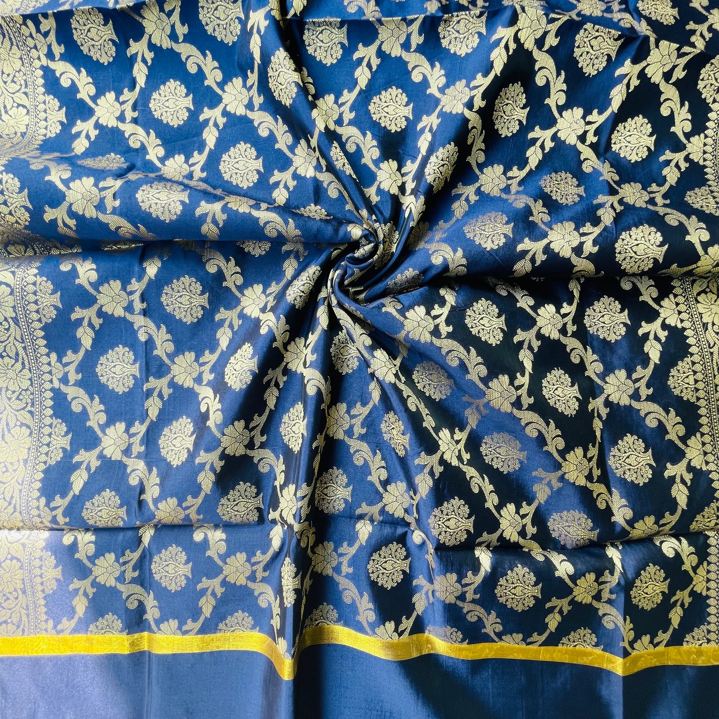 Banarasi Cotton Silk Woven Dupatta with gold Zari - Navy Blue