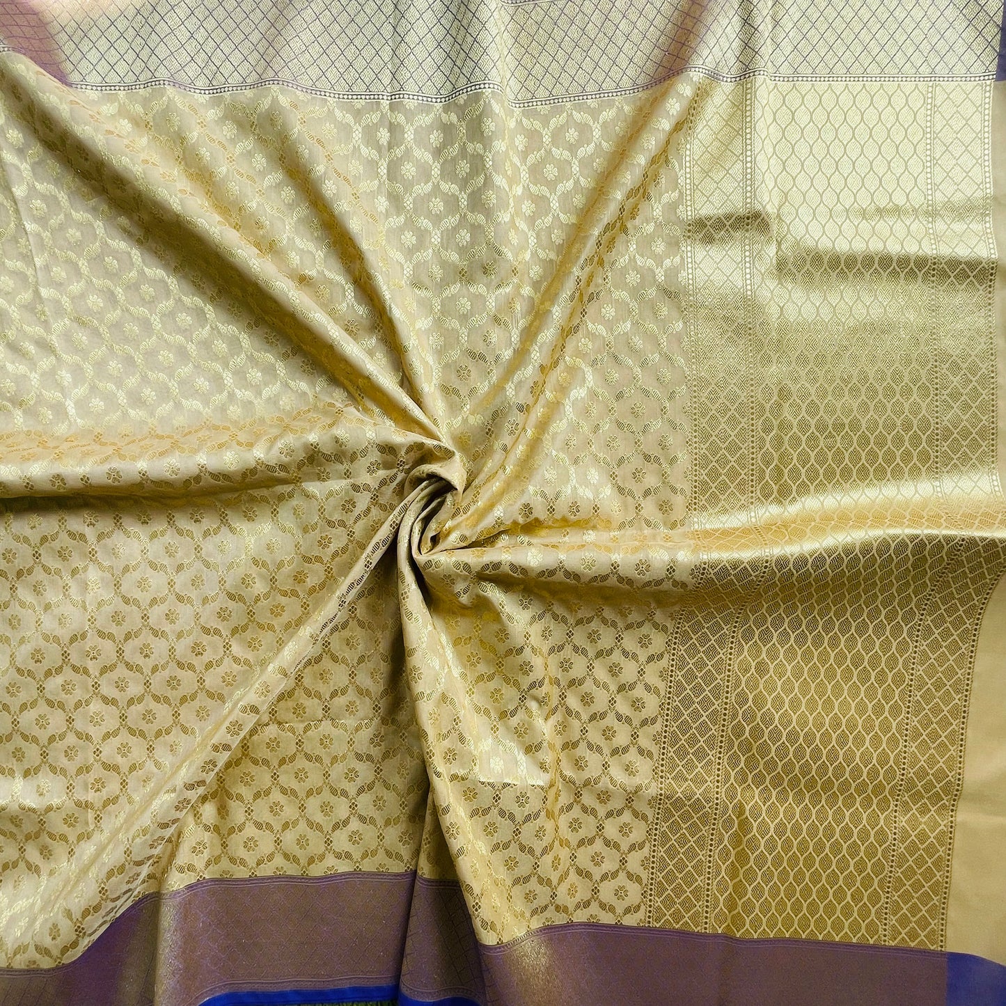 Banarasi Art Silk Woven Dupatta With Gold Zari - Beige with Purple broad Border