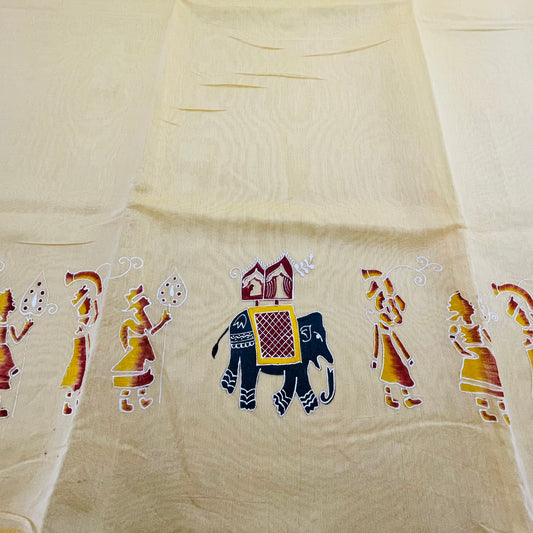Unstitched Handpainted Chanderi Cotton Kurta Fabric - Light Yellow