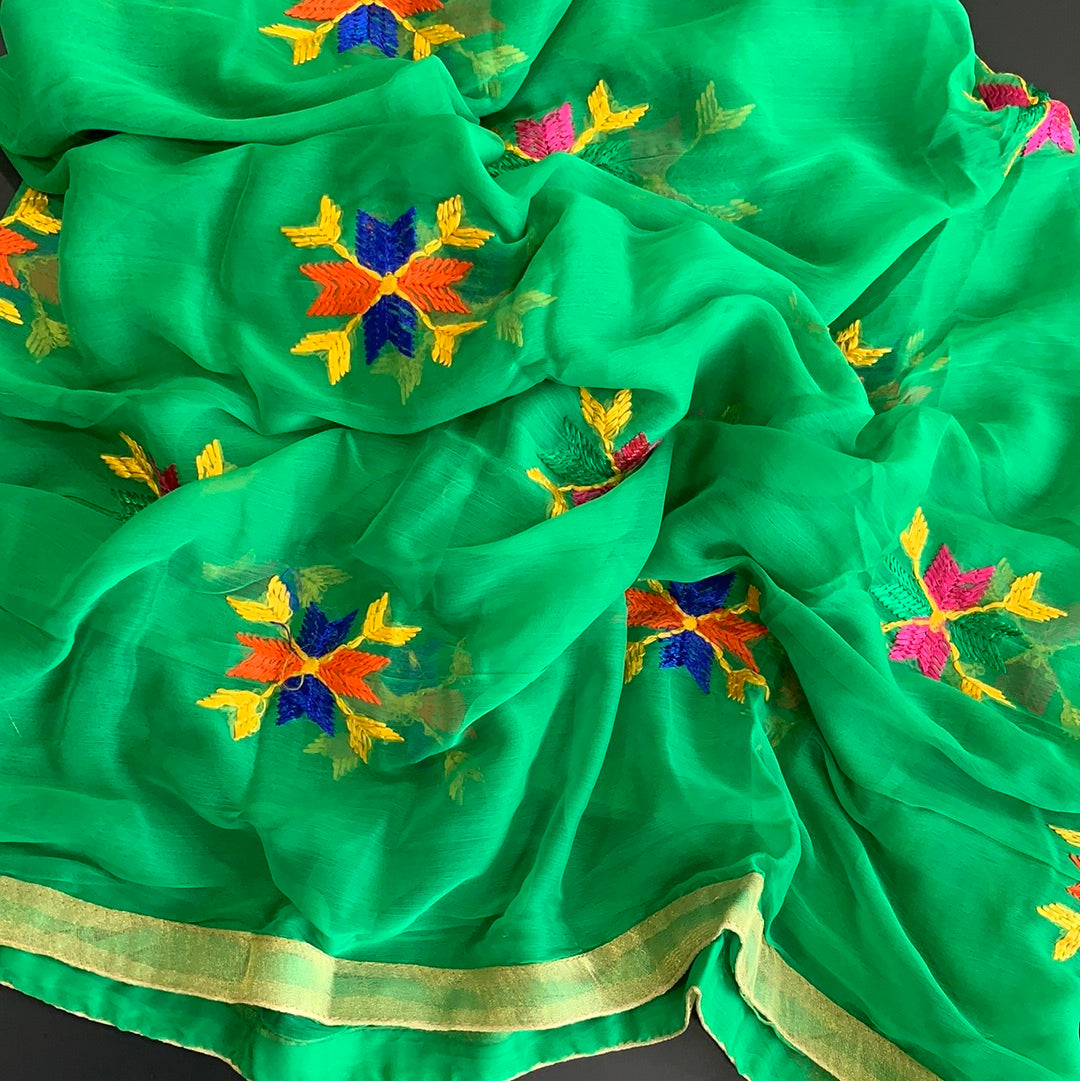 Traditional Simple Floral Butti Phulkari Dupatta - Various Colours