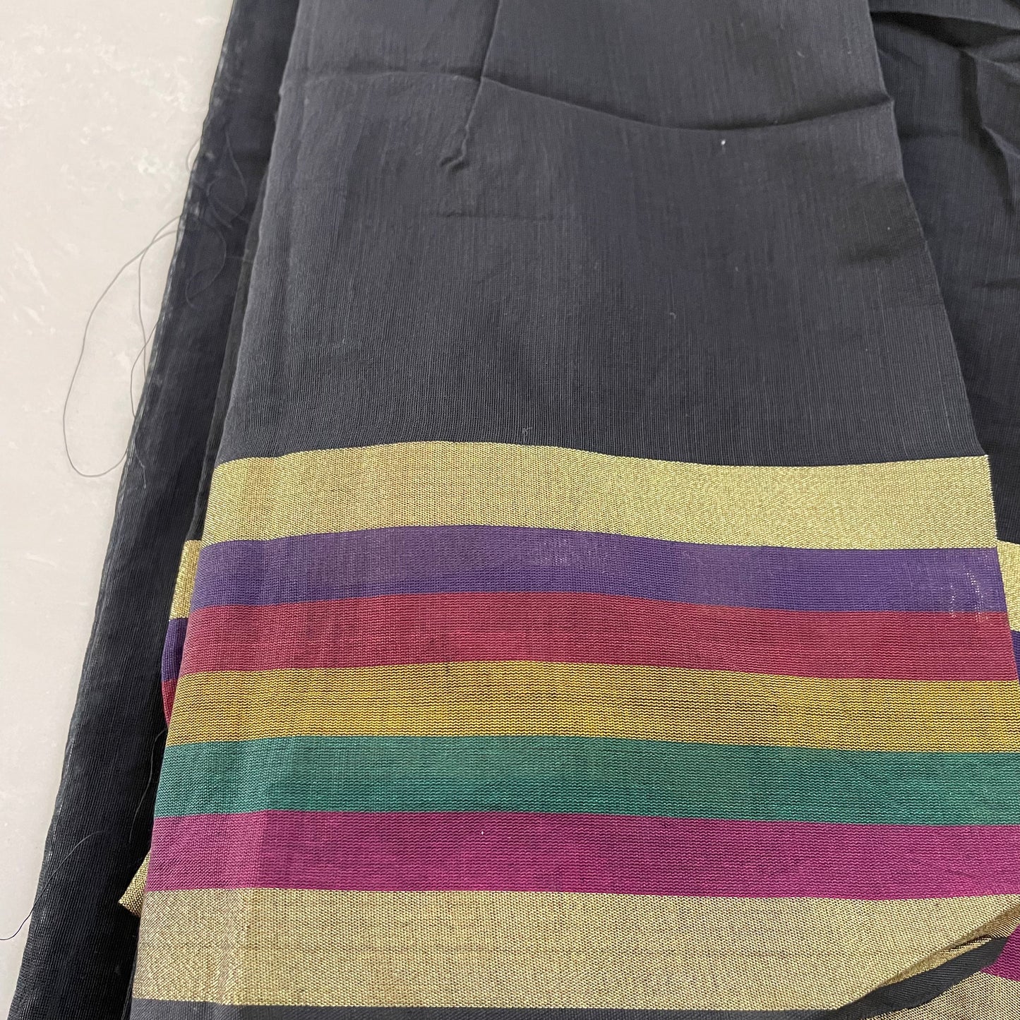 Unstitched Chanderi Cotton kurta Fabric- Black with Multicoloured border