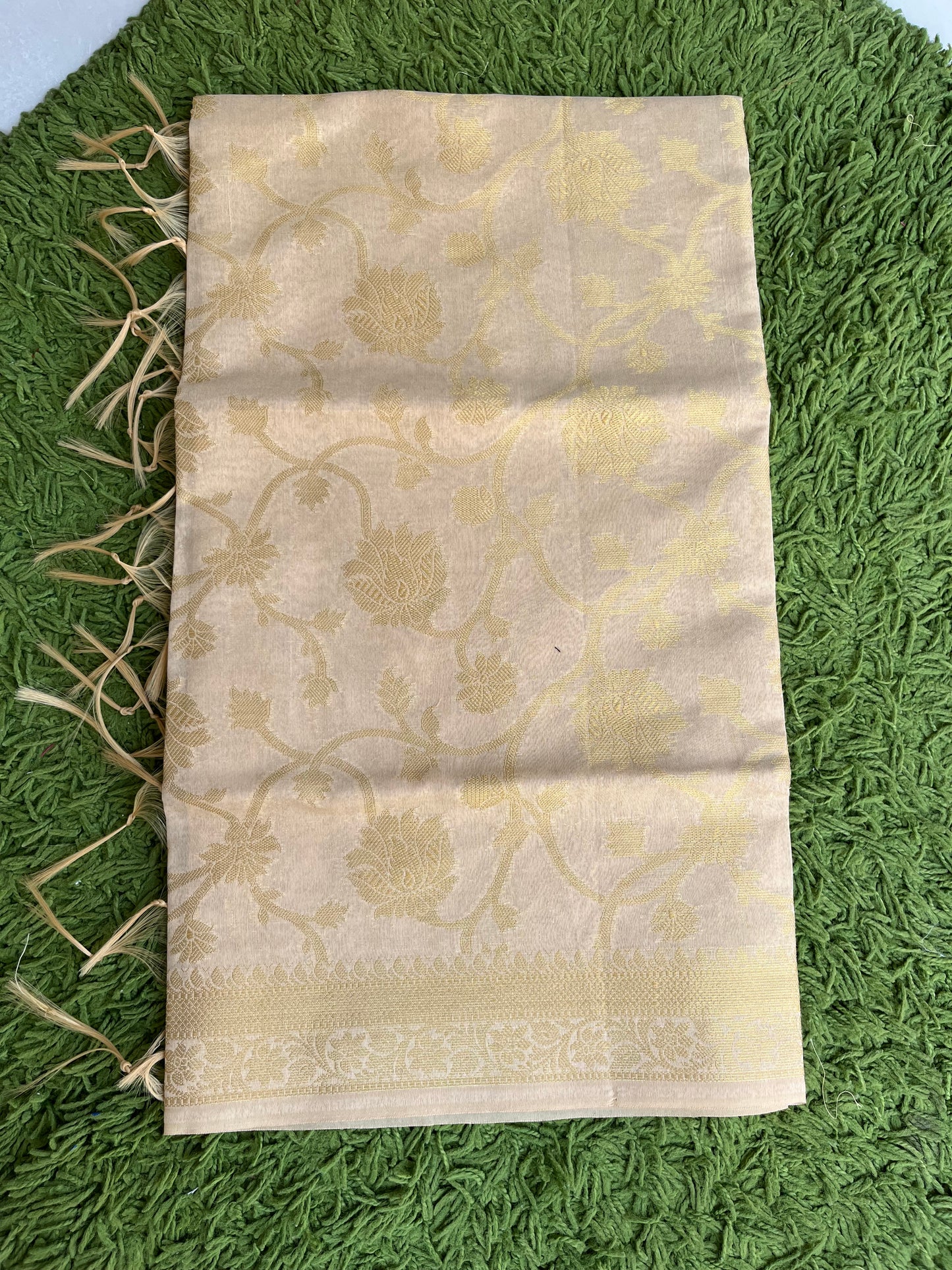 Banarasi Cotton Silk Dupatta With Floral Jaal In Zari - Beige Gold