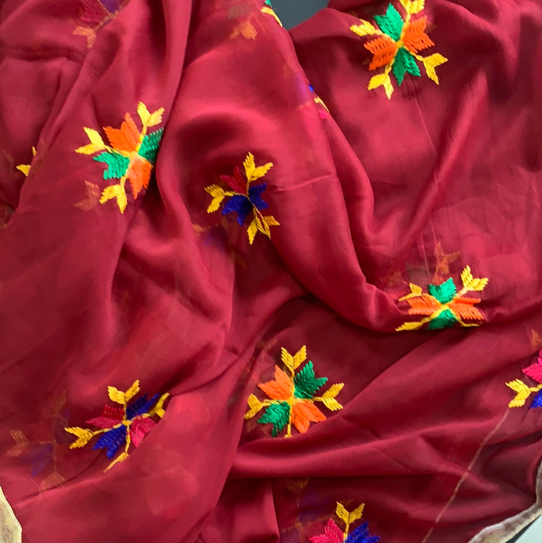 Traditional Simple Floral Butti Phulkari Dupatta - Various Colours