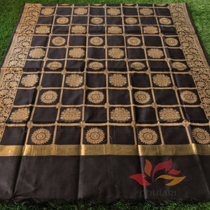 Banarasi Cotton Silk Dupatta Checks - Black - Phulari 