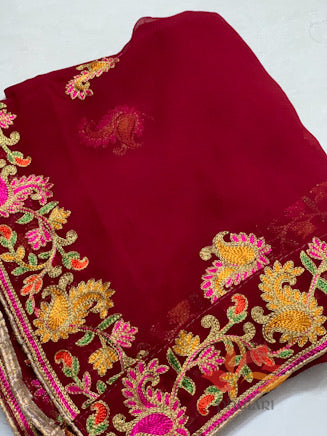 Georgette Kashmiri Embroidered Ari Work Dupatta - Various Colors