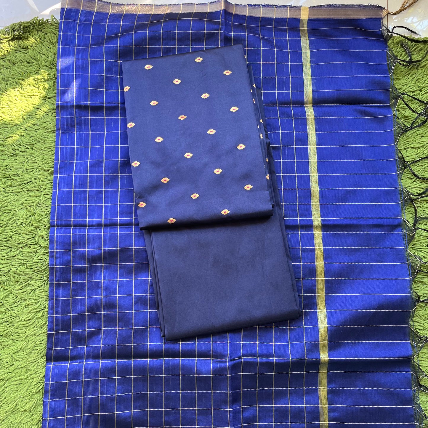Banarasi Unstitched Suit Fabric - Navy Blue