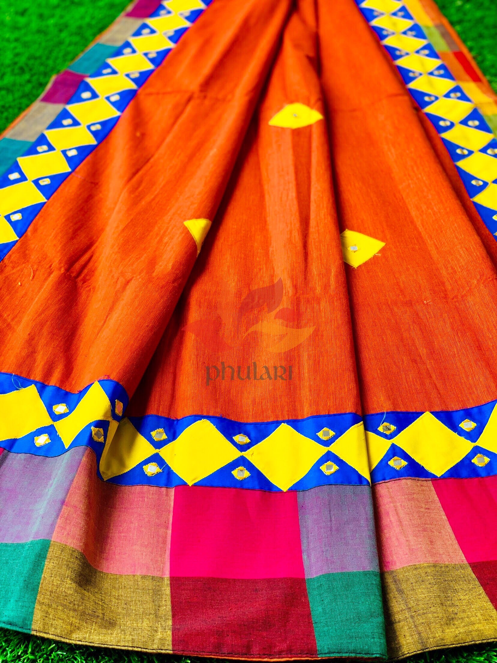 Soft Cotton Linen Saree With Mirror Work – ThreadLooms