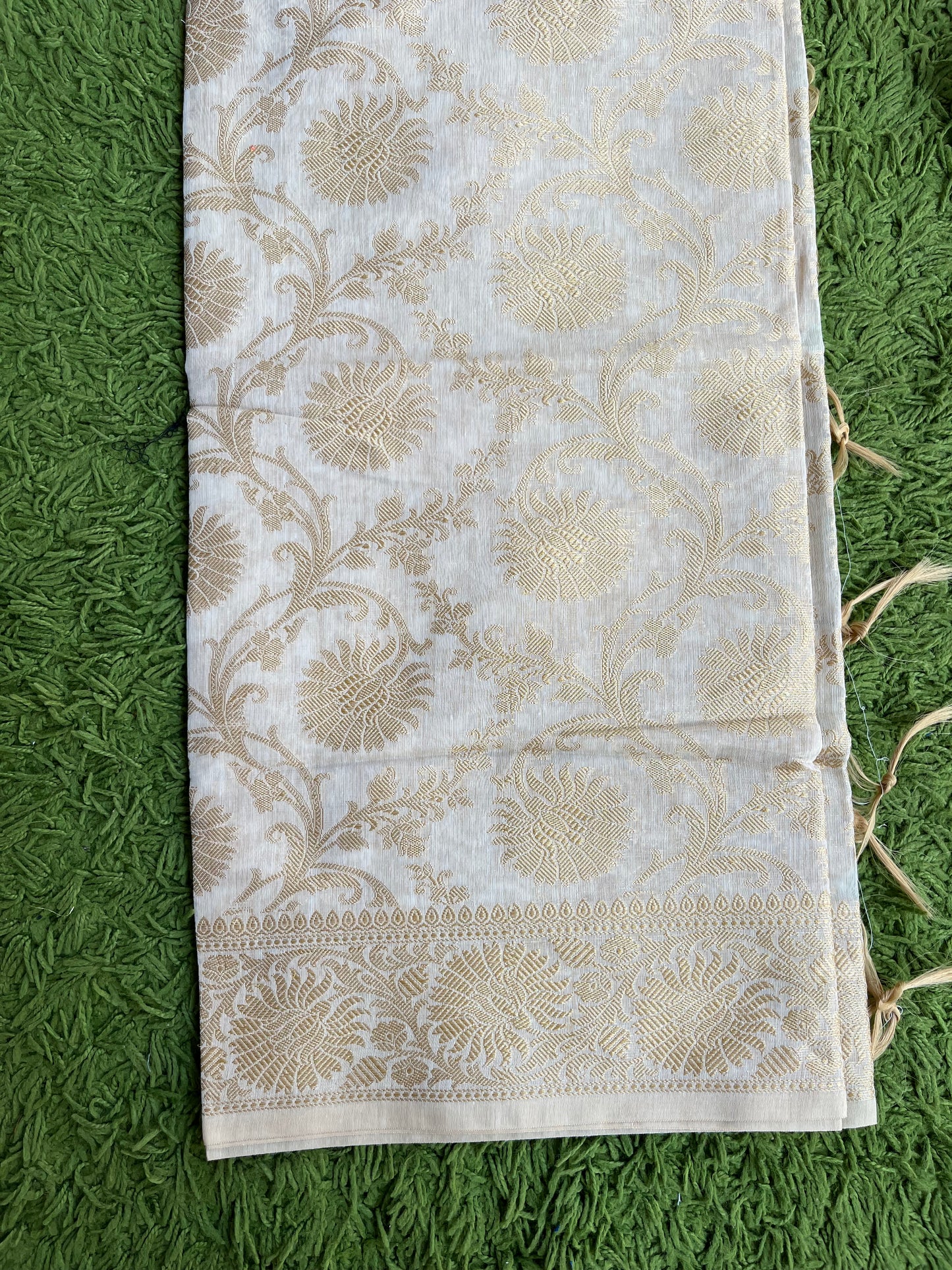 Banarasi Cotton Silk Dupatta with Floral Jaal - White and Gold