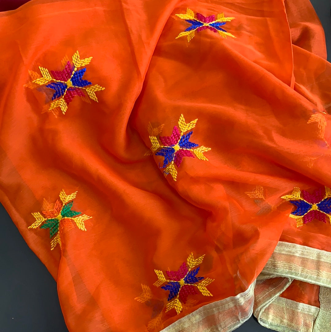 Traditional Simple Floral Butti Phulkari Dupatta - Various Colours