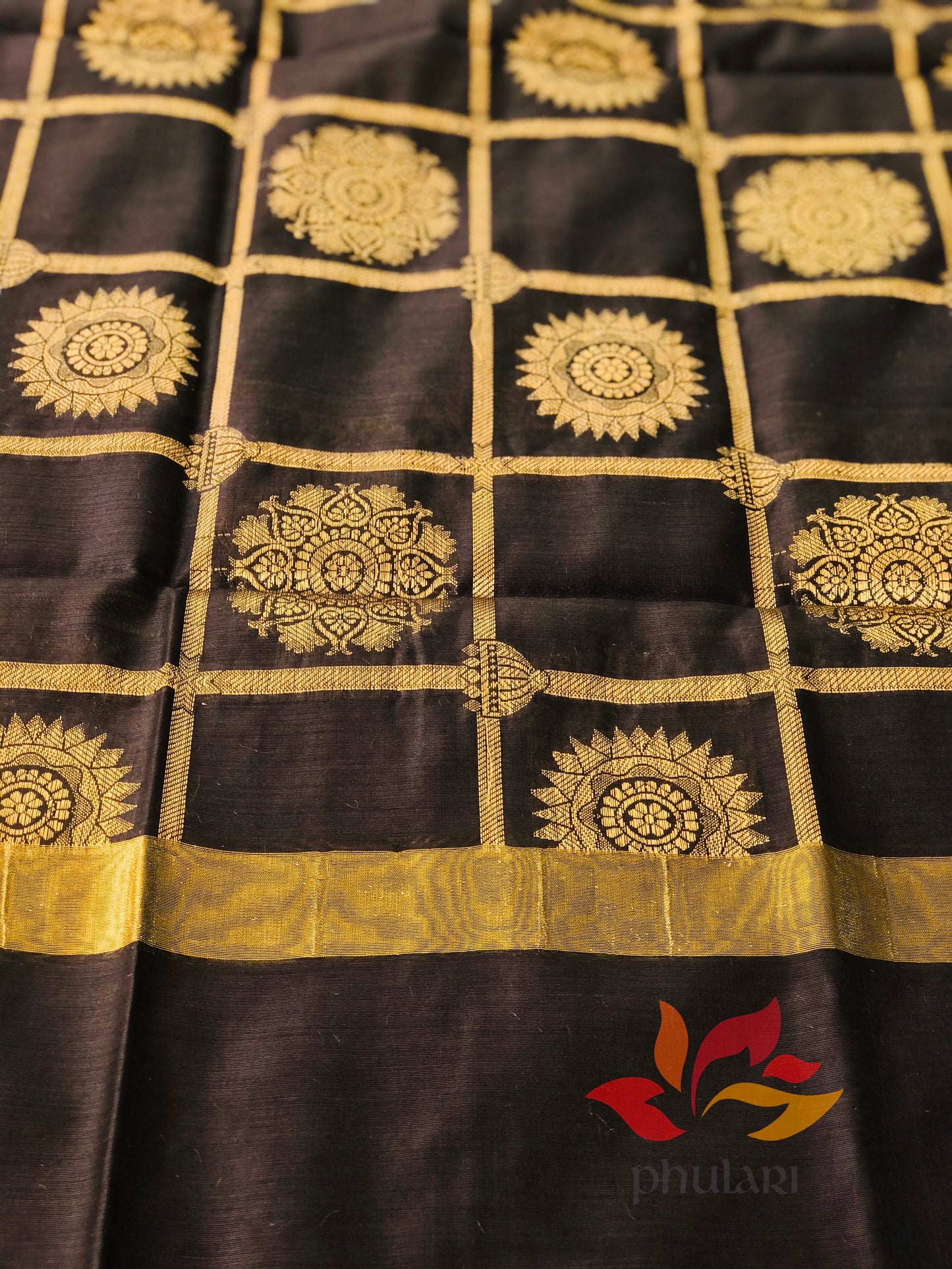 Banarasi Cotton Silk Dupatta Checks - Black - Phulari 