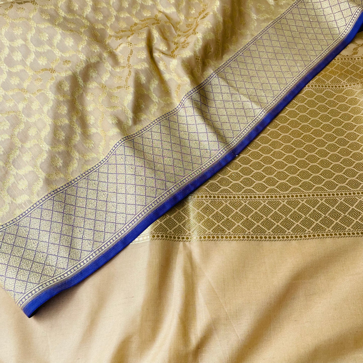 Banarasi Art Silk Woven Dupatta With Gold Zari - Beige with Purple broad Border