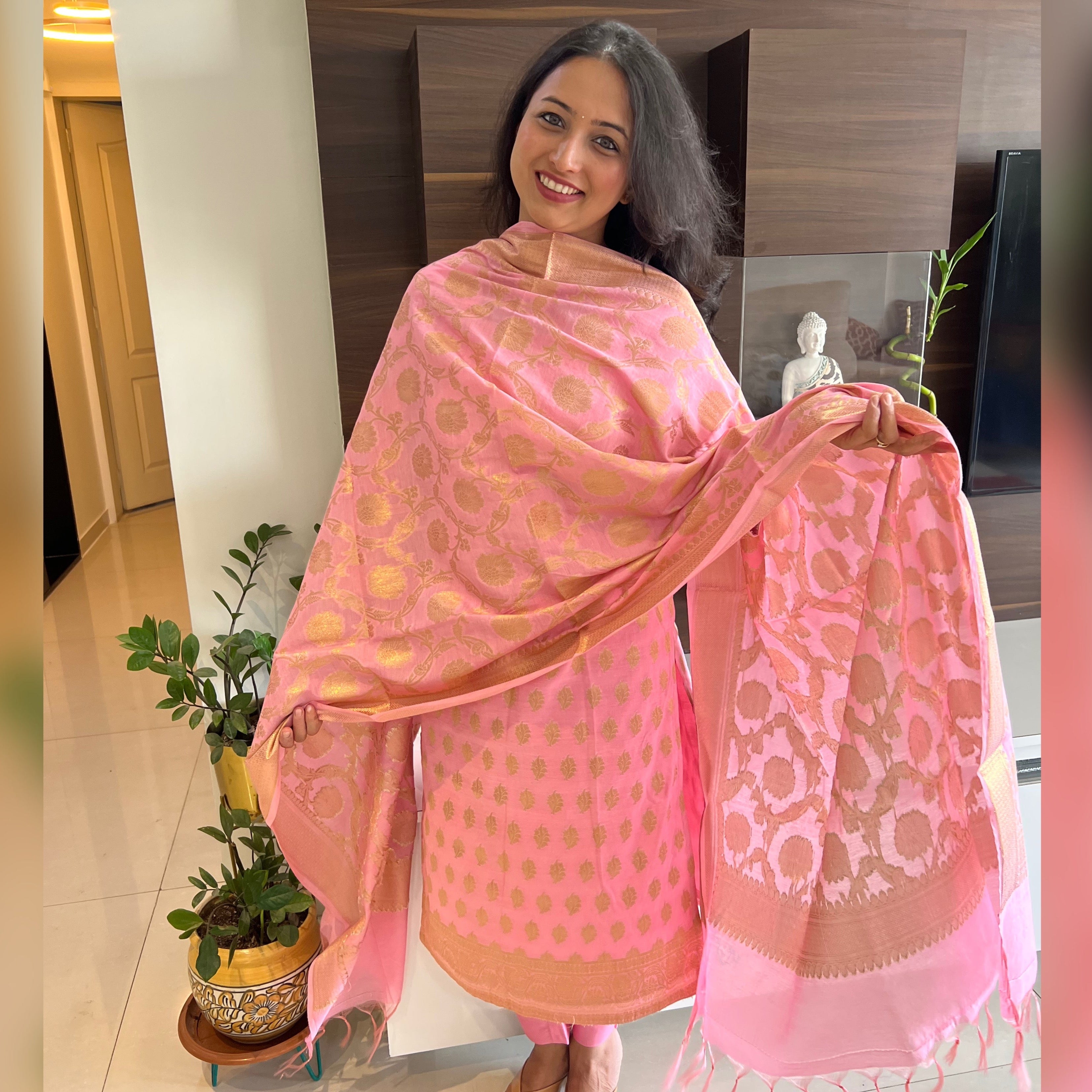 Maroon Green Georgette Silk Bandhani Banarasi Dress Material | KaLa Bandhej