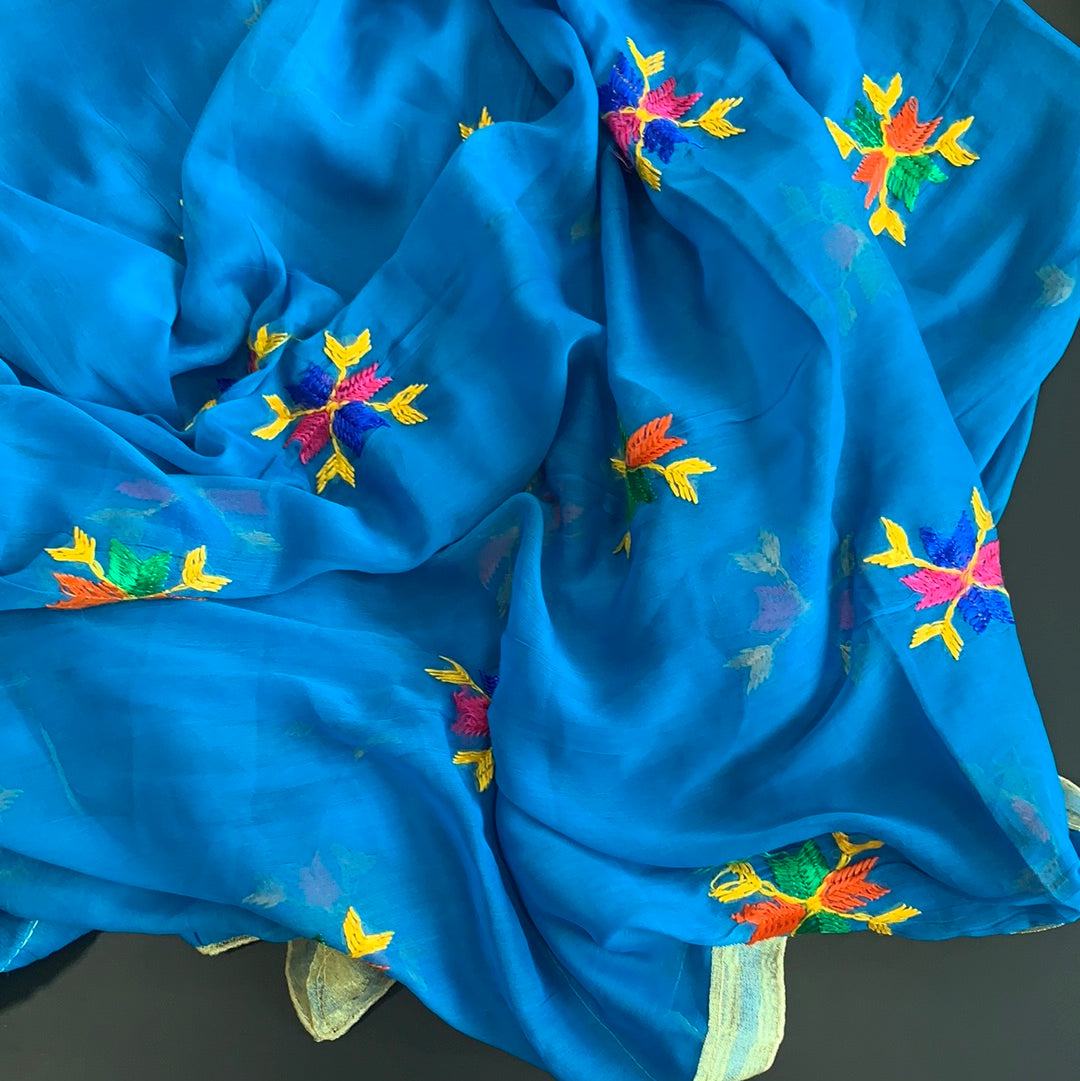 Traditional Simple Floral Butti Phulkari Dupatta - Various Colours