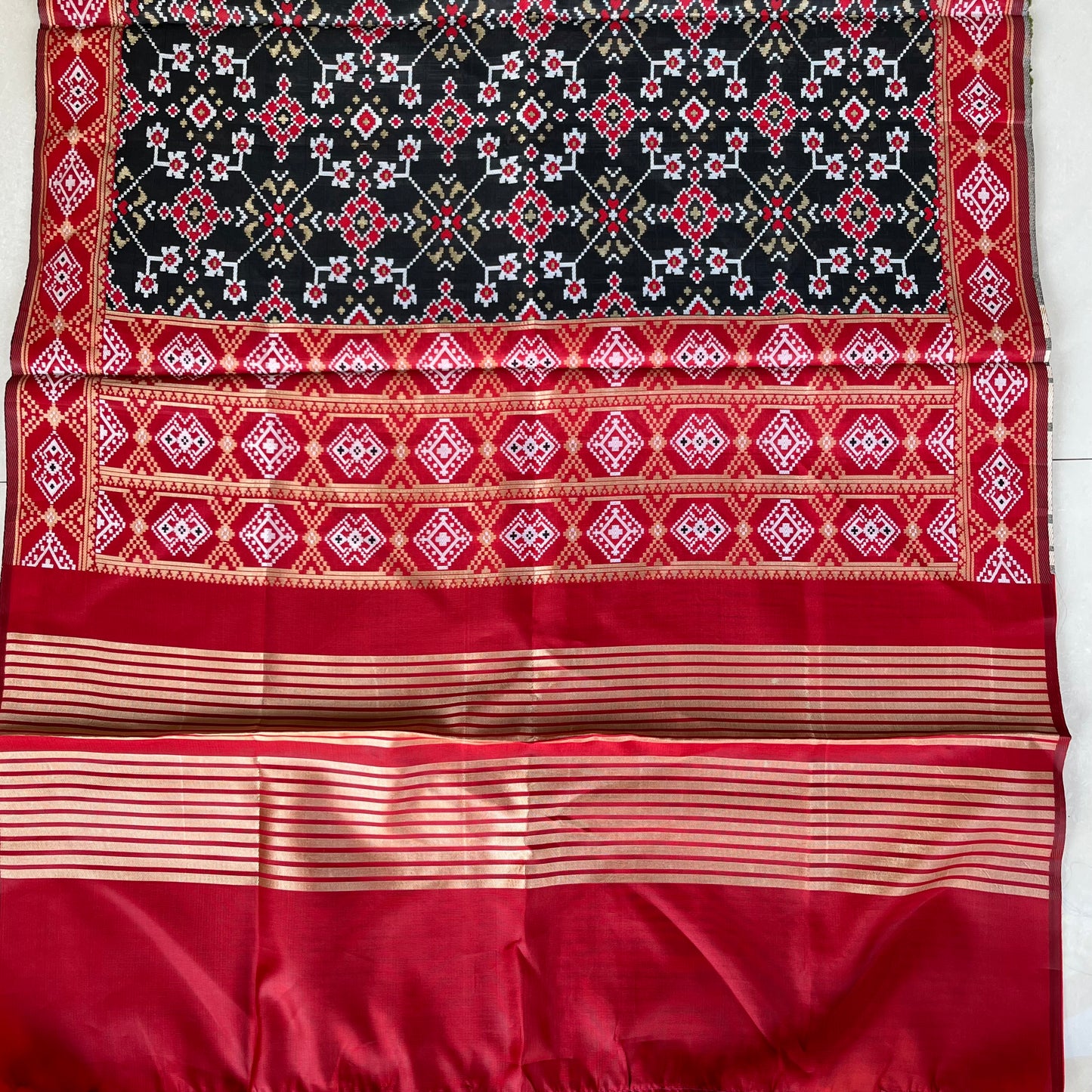 Woven Cotton Silk Patola Dupatta - Black and Red