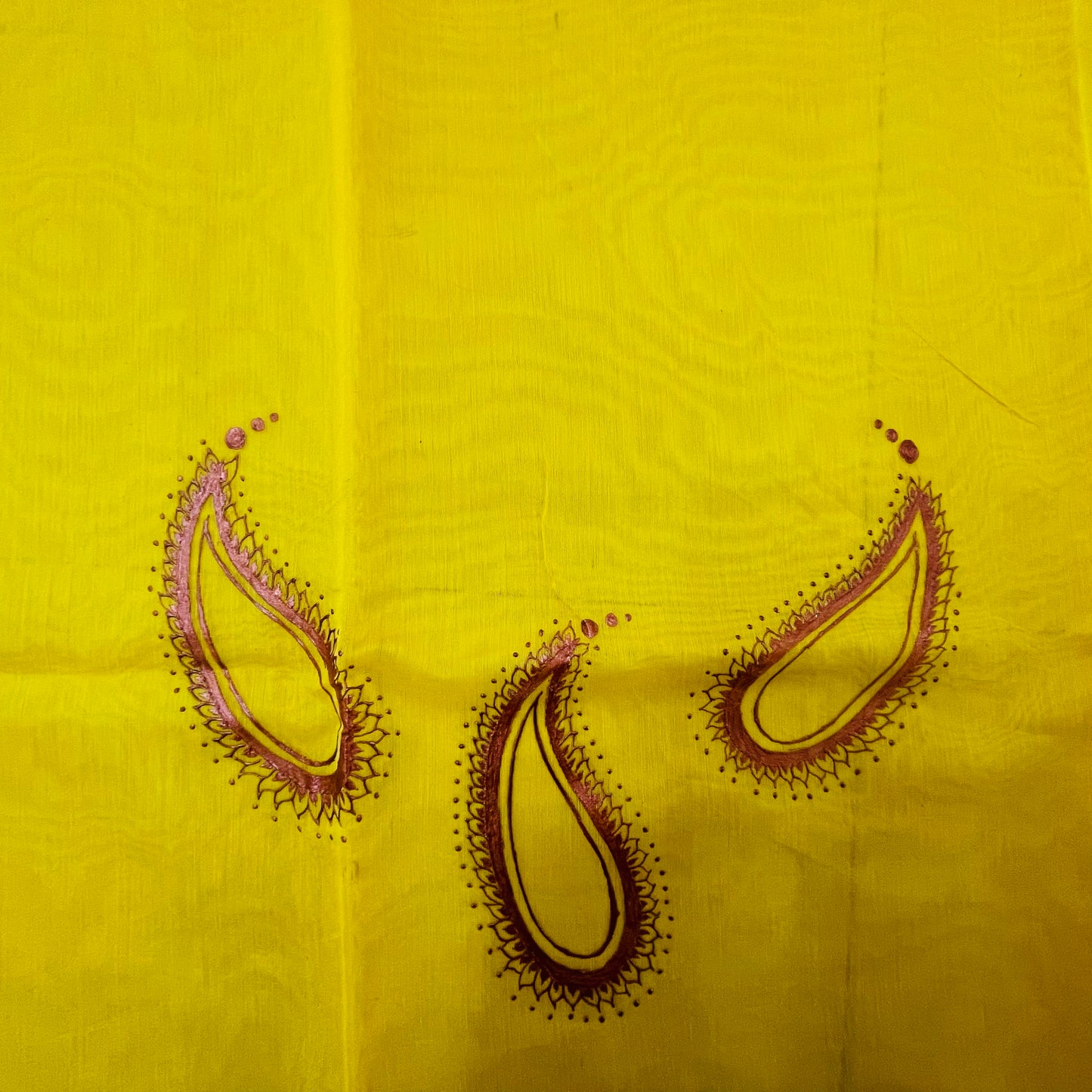 Unstitched Handpainted Chanderi Cotton Kurta Fabric - Yellow with border