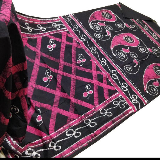 Bagru Hand Printed Saree Cotton - Pink Black - Phulari 
