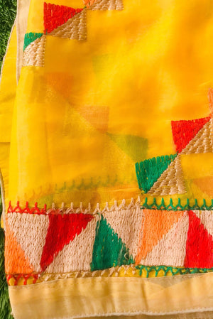 Lightweight Phulkari Chiffon Dupatta - (PE110) - Yellow - Phulari 